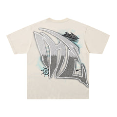 MIXED EMOTION  Gothic Letter Angel Graphic T‑Shirt