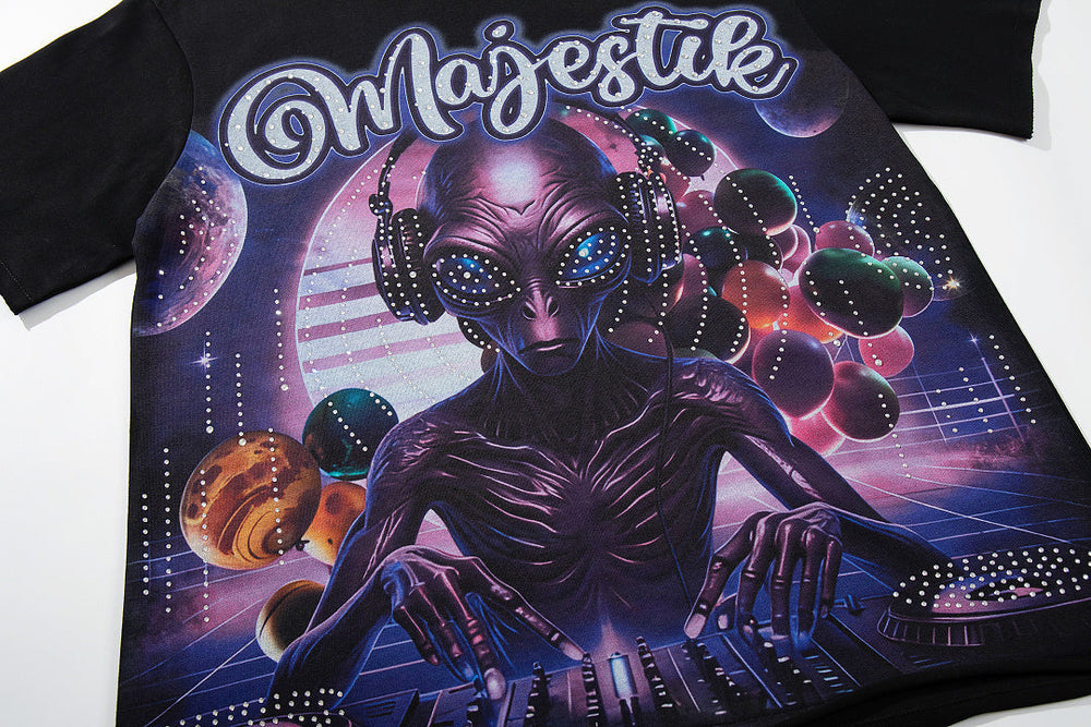Majestik “Alien DJ Cosmic” Rhinestone Graphic Tee