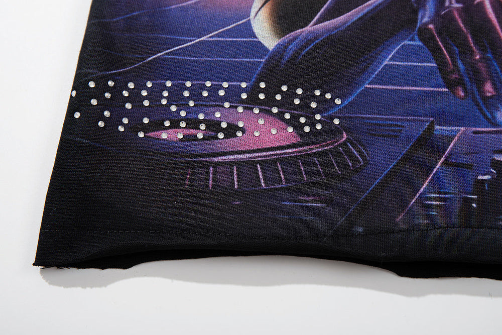 Majestik “Alien DJ Cosmic” Rhinestone Graphic Tee