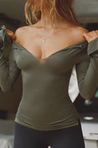 Notched V Neck Long Sleeve