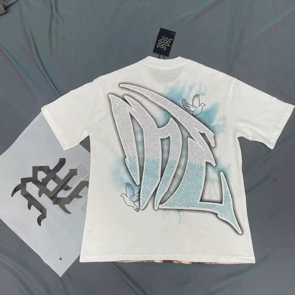 Mixed EMOTION T SHIRT High Street Angel Peace Dove Hot Diamond Fashion Short sleeved T-shirt Summer