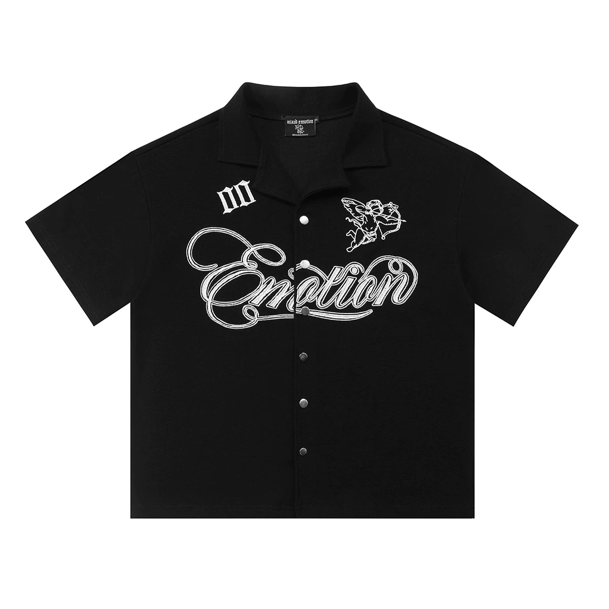 Mixed EMOTION American High Street Trendy Brand Spring and Autumn Leisure Letter LOGO Embroidered Waffle Short Sleeve Shirt (1)