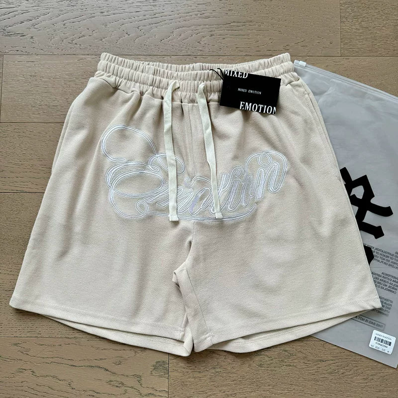 Mixed EMOTION SHORTS: Trendy Street, Summer, Diamond Print, Sports and Leisure, Pure Cotton Drawstring Shorts (3)