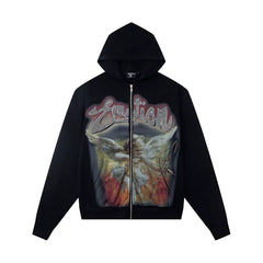 High version Mixed EMOTION American Street Retro Printed Hot Diamond Hoodie Men's and Women's Zipper Jacket (4)