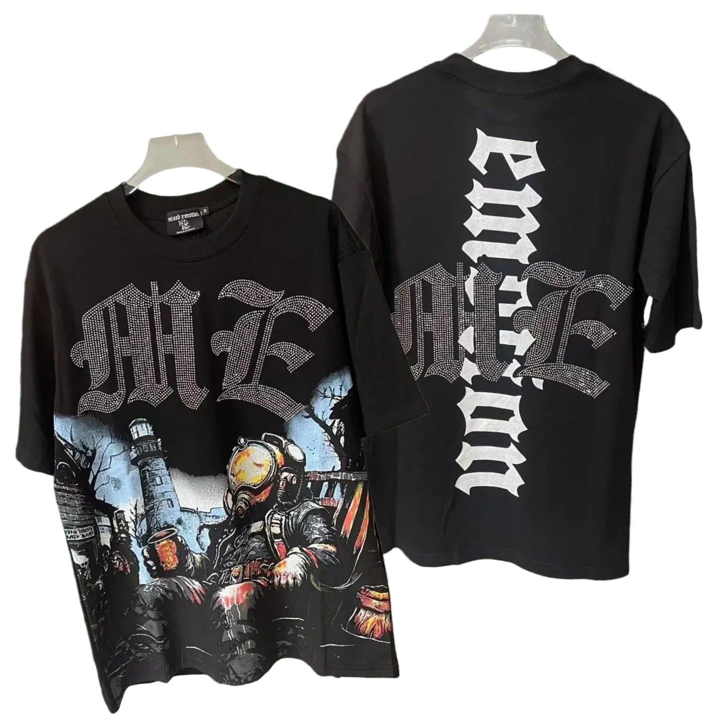 Correct version of Mixed EMOTION hot stamping printed American street T-shirt West Coast hip-hop trend rap short sleeved shirt (13)