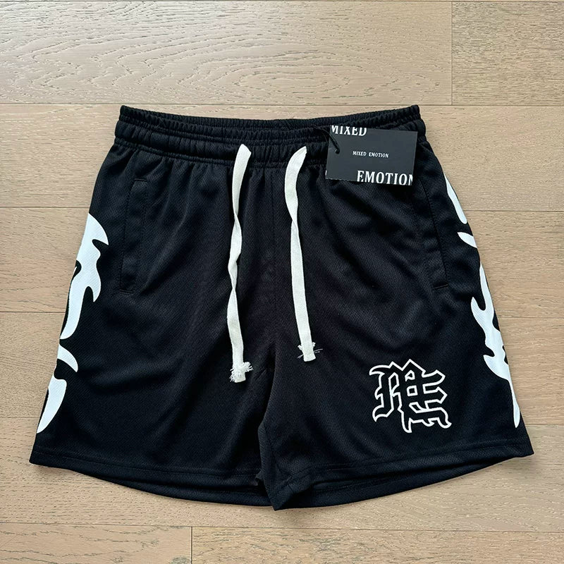 Mixed EMOTION SHORTS: Trendy Street, Summer, Diamond Print, Sports and Leisure, Pure Cotton Drawstring Shorts (6)