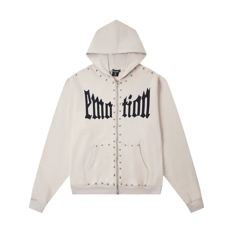 High version Mixed EMOTION American Street Retro Printed Hot Diamond Hoodie Men's and Women's Zipper Jacket (2)