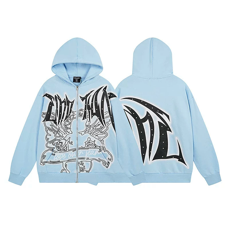 Realistic Mixed EMOTION Fashion Retro Doing Old Street Loose Heavy Cotton Cardigan Hoodie FOG (2)