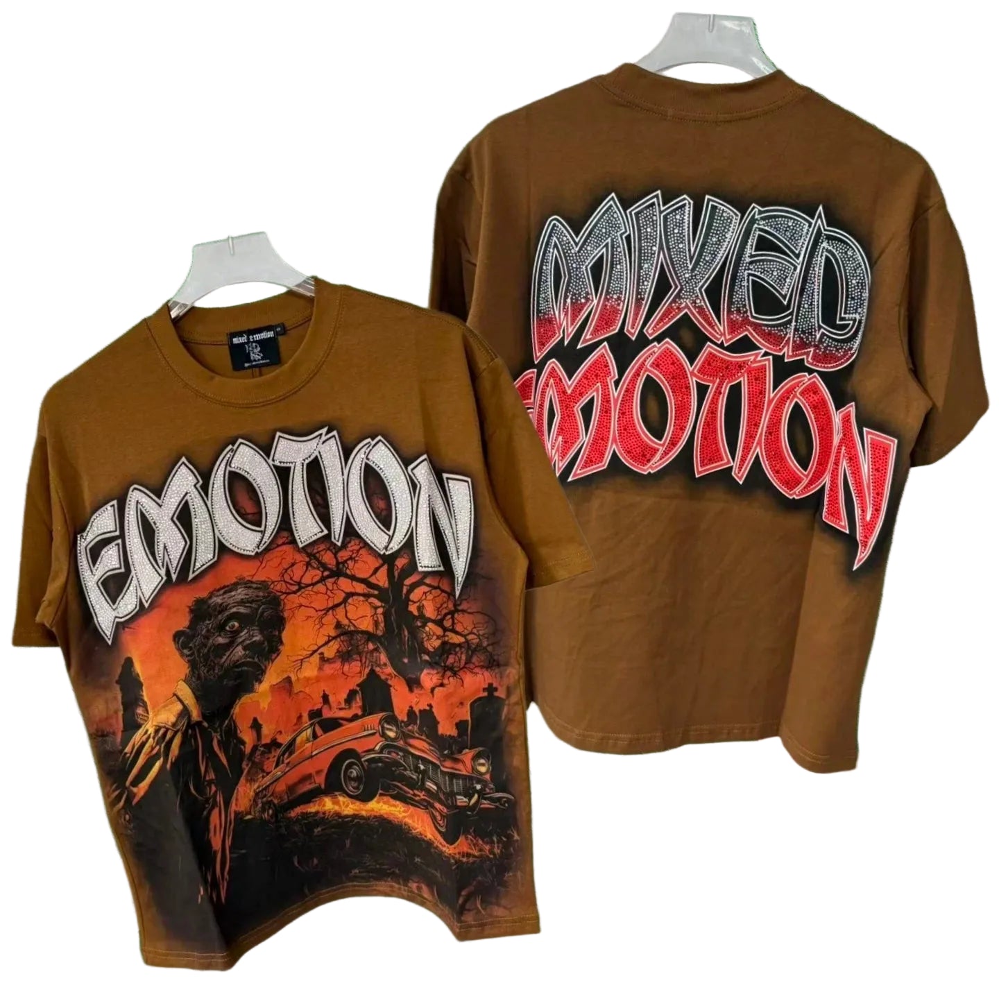 Correct version of Mixed EMOTION hot stamping printed American street T-shirt West Coast hip-hop trend rap short sleeved shirt (4)