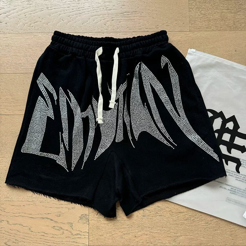 Mixed EMOTION SHORTS: Trendy Street, Summer, Diamond Print, Sports and Leisure, Pure Cotton Drawstring Shorts (8)