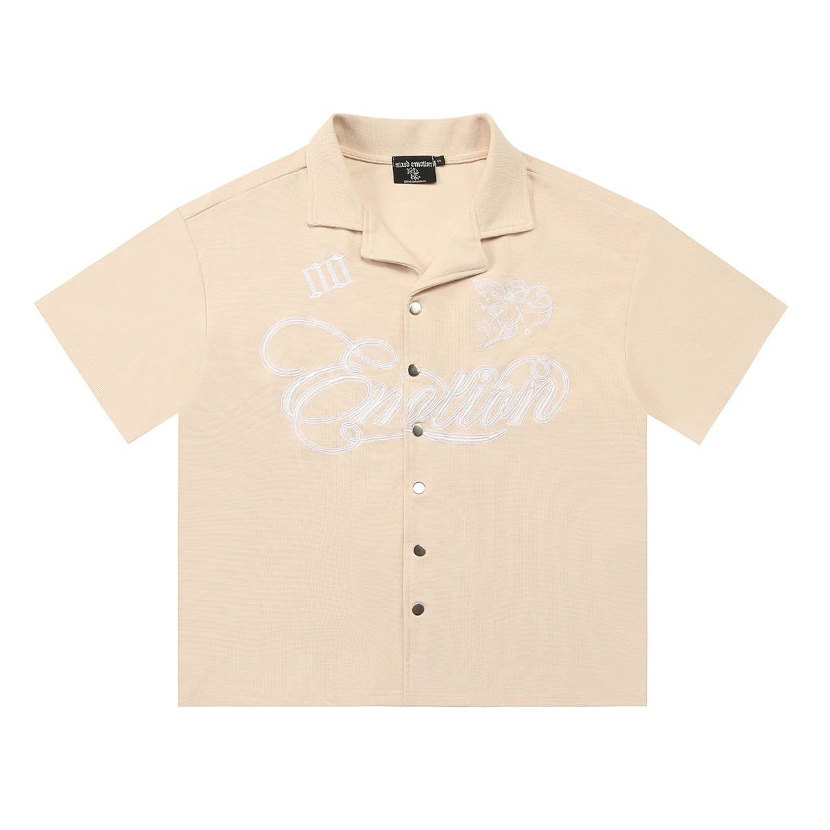 Mixed EMOTION American High Street Trendy Brand Spring and Autumn Leisure Letter LOGO Embroidered Waffle Short Sleeve Shirt (2)