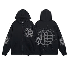 Realistic Mixed EMOTION Fashion Retro Doing Old Street Loose Heavy Cotton Cardigan Hoodie FOG (8)