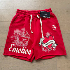 Mixed EMOTION SHORTS: Trendy Street, Summer, Diamond Print, Sports and Leisure, Pure Cotton Drawstring Shorts (7)