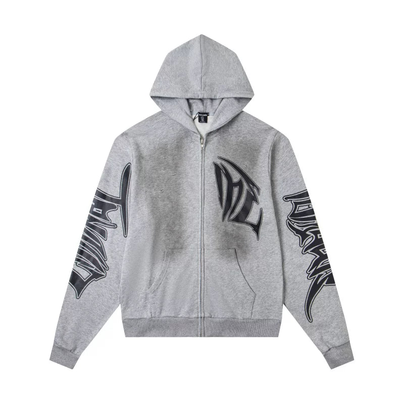 High version Mixed EMOTION American Street Retro Printed Hot Diamond Hoodie Men's and Women's Zipper Jacket (6)