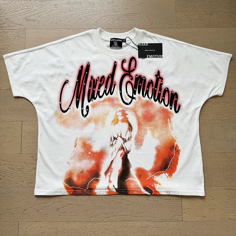MIXED EMOTION Red Tone Oil Painting Angel Graphic T-shirt