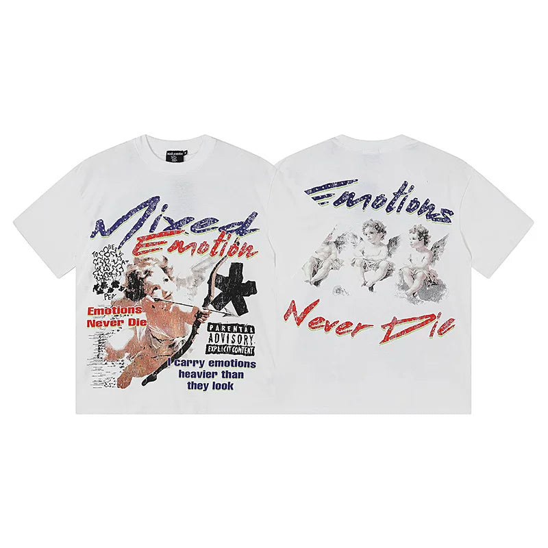 Mixed EMOTION HIP HOP T SHIRT Fashion Retro High Street Hot Diamond Printed Cotton Short sleeved T-shirt (7)