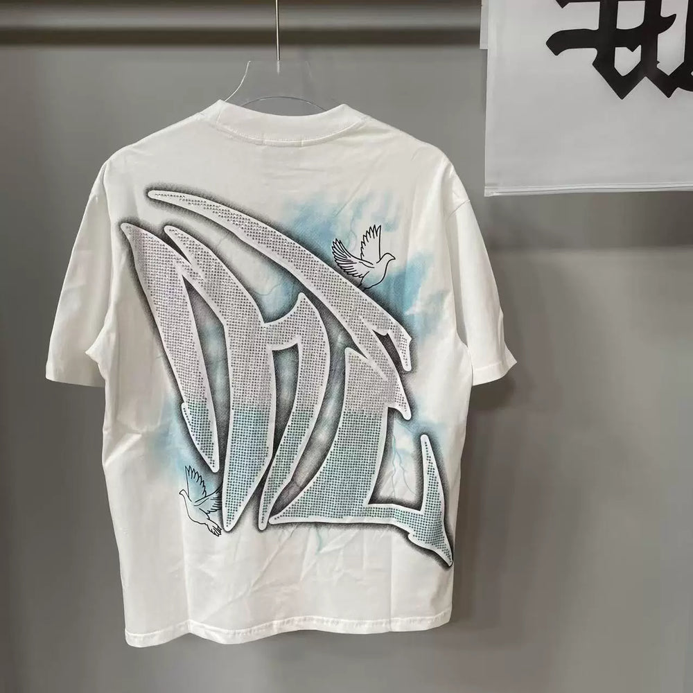 Mixed EMOTION T SHIRT High Street Angel Peace Dove Hot Diamond Fashion Short sleeved T-shirt Summer