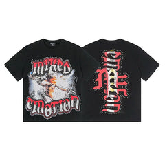 Mixed EMOTION HIP HOP T SHIRT Fashion Retro High Street Hot Diamond Printed Cotton Short sleeved T-shirt (5)
