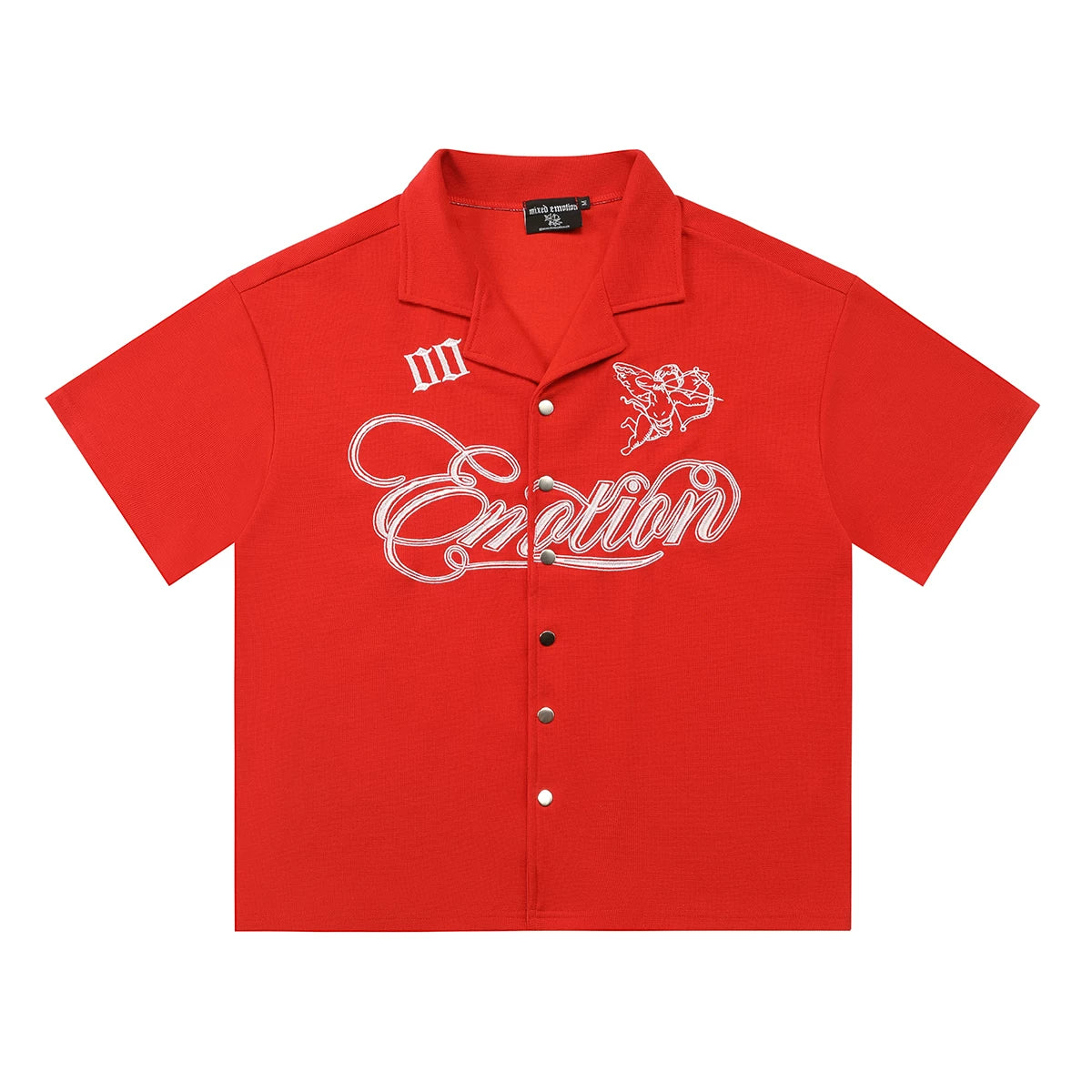 Mixed EMOTION American High Street Trendy Brand Spring and Autumn Leisure Letter LOGO Embroidered Waffle Short Sleeve Shirt (3)