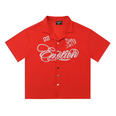 Mixed EMOTION American High Street Trendy Brand Spring and Autumn Leisure Letter LOGO Embroidered Waffle Short Sleeve Shirt (3)