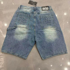 MIXED EMOTION Vintage Washed Rivet Carpenter Denim Jort Shorts