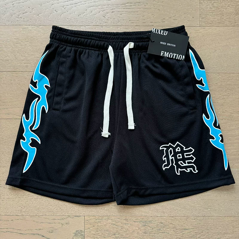 Mixed EMOTION SHORTS: Trendy Street, Summer, Diamond Print, Sports and Leisure, Pure Cotton Drawstring Shorts (4)