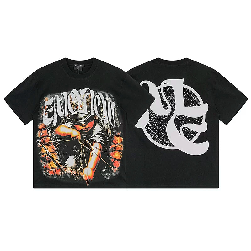 Mixed EMOTION HIP HOP T SHIRT Fashion Retro High Street Hot Diamond Printed Cotton Short sleeved T-shirt (1)