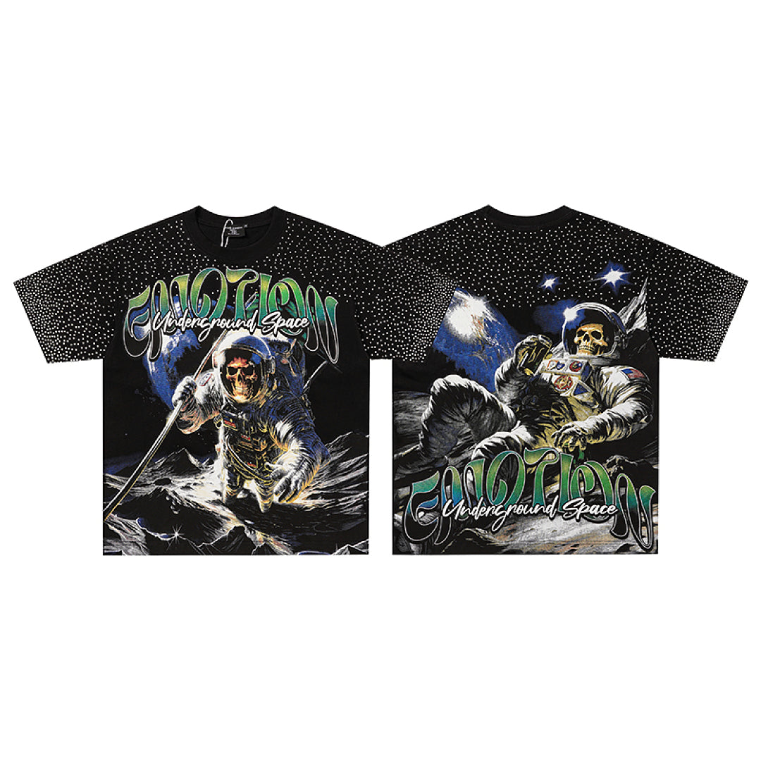 MIXED EMOTION Black Colorful Scene Gothic Letter  T‑Shirt