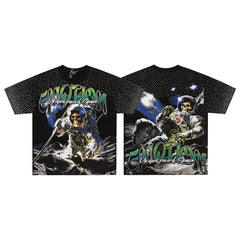MIXED EMOTION Black Colorful Scene Gothic Letter  T‑Shirt