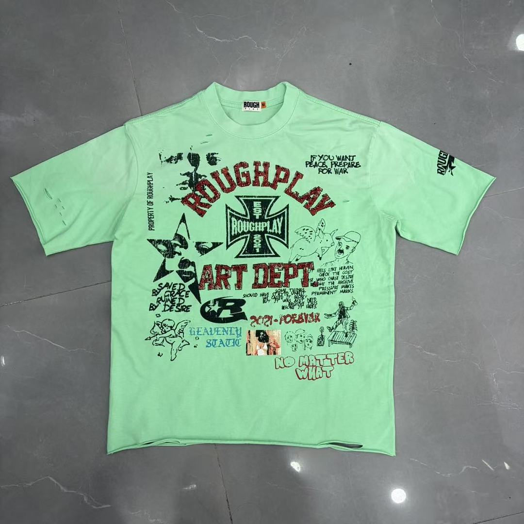 Roughplay Art Dept Collage Neon Green Distressed Tee