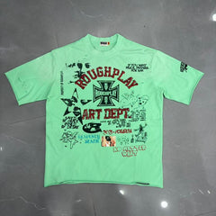 Roughplay Art Dept Collage Neon Green Distressed Tee