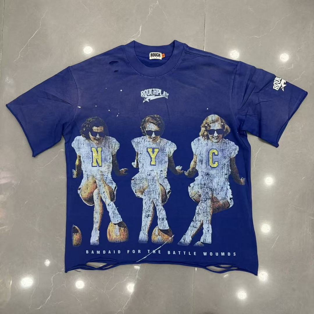 Roughplay NYC Football Girls Blue Distressed Tee