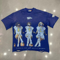 Roughplay NYC Football Girls Blue Distressed Tee