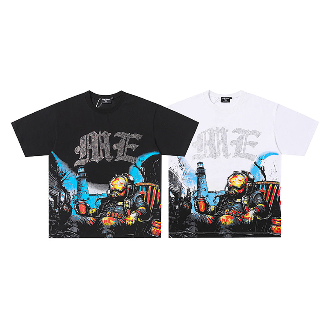 MIXED EMOTION Mecha Monster Graphic Gothic Letter T‑Shirt