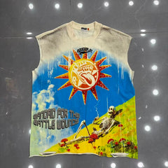 Roughplay Skull Sun Mushroom Field Distressed Tank Top