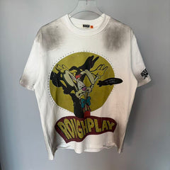 Roughplay Crazy Cartoon Rabbit Rhinestone Distressed Tee