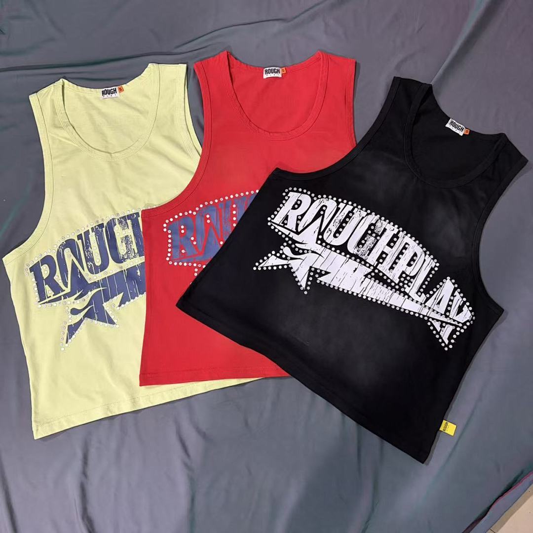 Roughplay Rhinestone Star Logo Crop Tank Top
