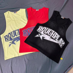Roughplay Rhinestone Star Logo Crop Tank Top
