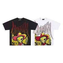 MIXED EMOTION  Gothic Letter Cowboy Skull Graphic T‑Shirt