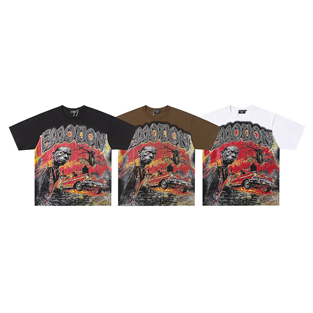 MIXED EMOTION  Gothic Letter Vintage Character Graphic T‑Shirt