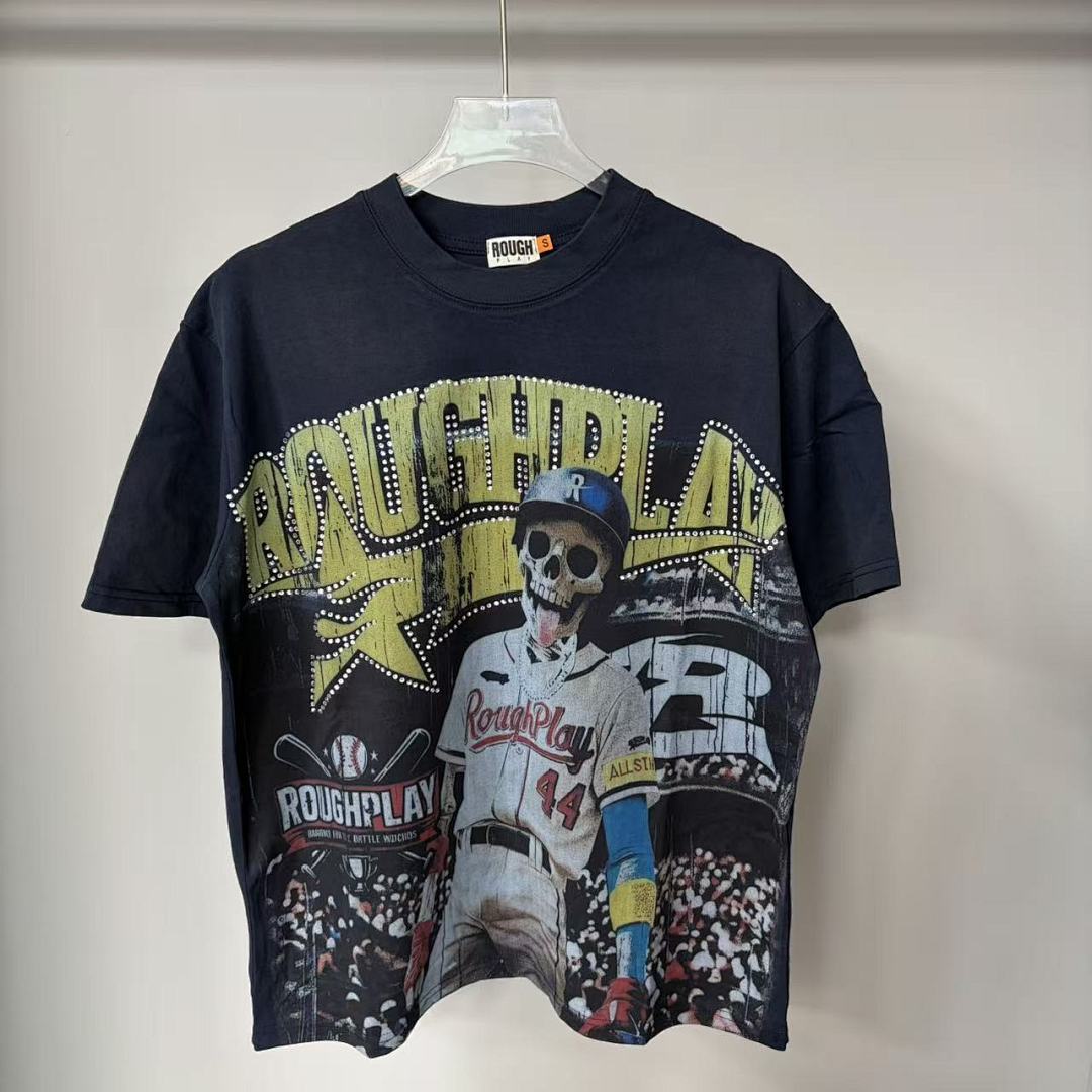 Roughplay Skeleton All-Star Baseball Rhinestone Tee