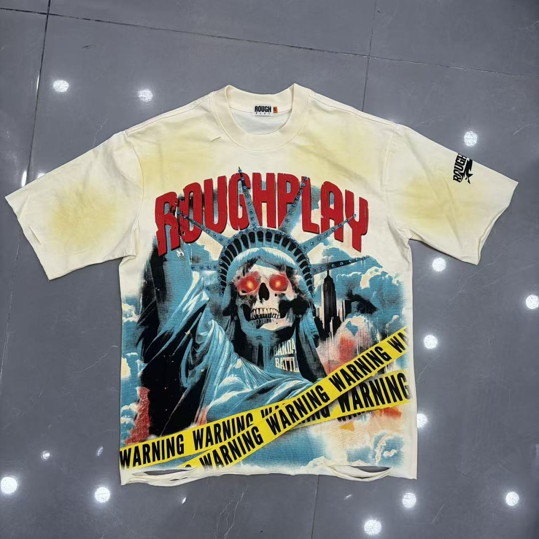 Roughplay Skull Liberty "WARNING" Oversized Graphic Tee