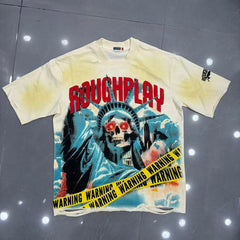 Roughplay Skull Liberty "WARNING" Oversized Graphic Tee