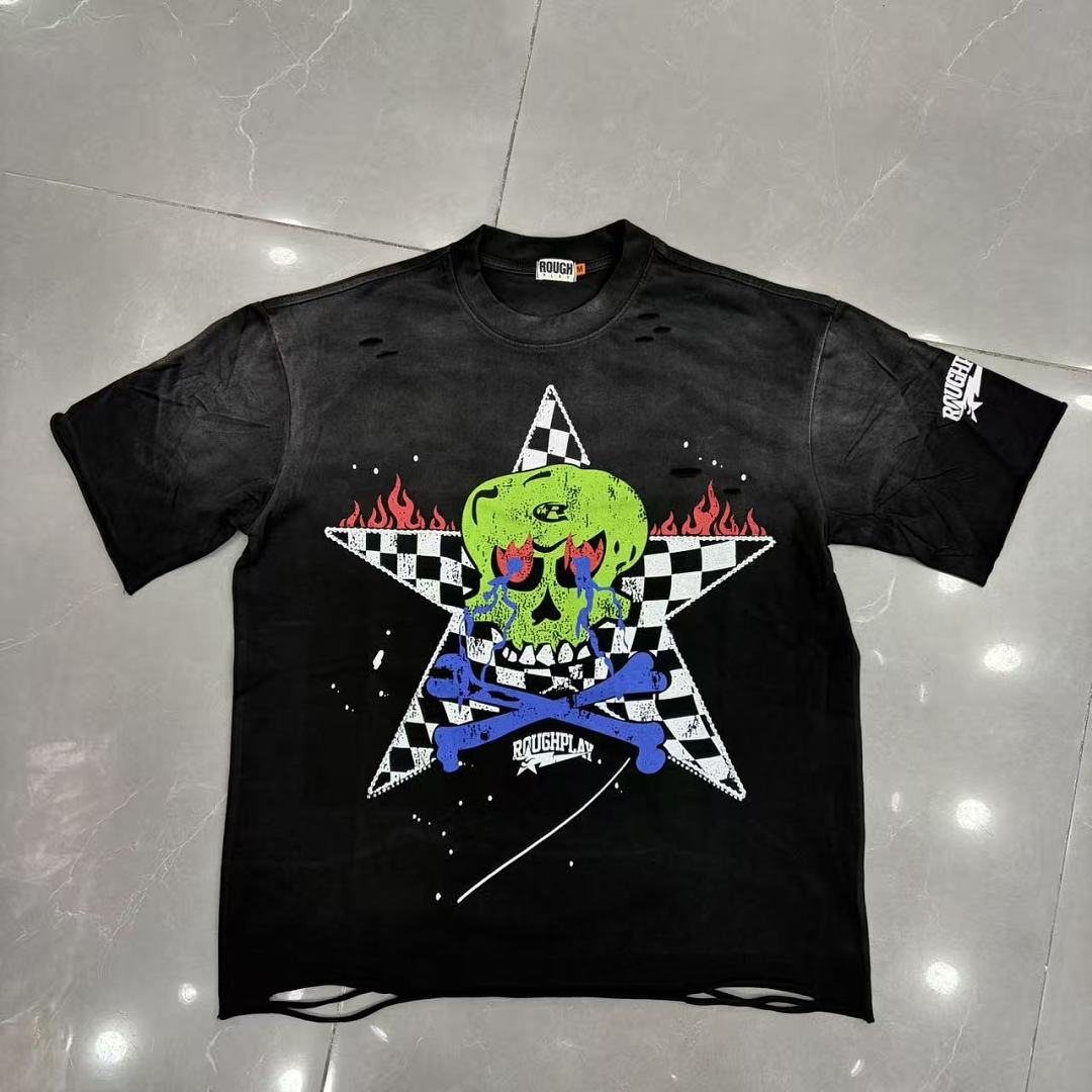 Roughplay Skull Star Flame Distressed Graphic Tee
