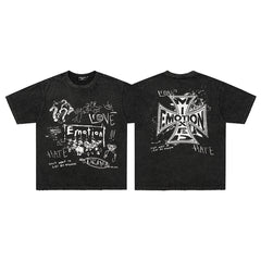 MIXED EMOTION Black Gothic Letter GraphicT‑Shirt