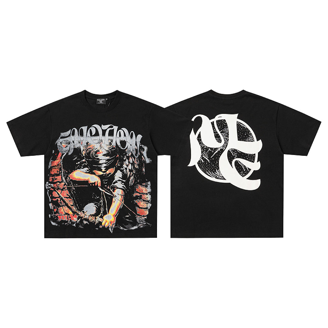 MIXED EMOTION Black Vintage Figure Graphic T‑Shirt