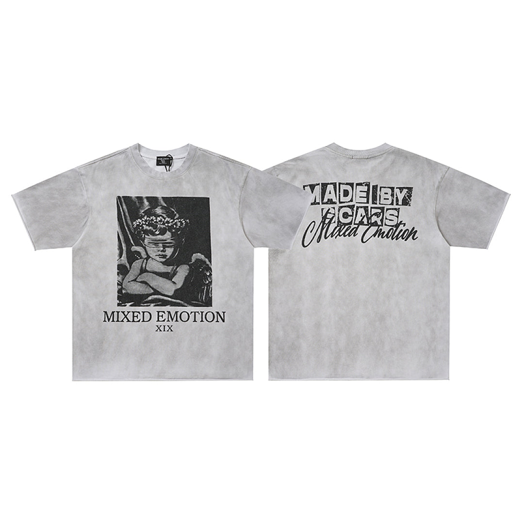 MIXED EMOTION Heather Grey Portrait Box Graphic T‑Shirt