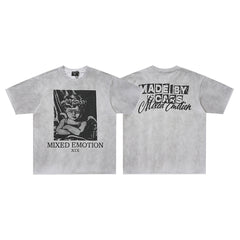 MIXED EMOTION Heather Grey Portrait Box Graphic T‑Shirt