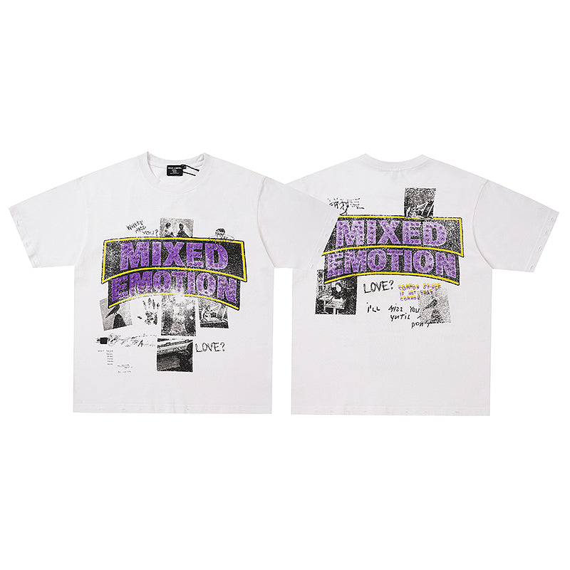 MIXED EMOTION Collage Purple Logo Graphic T‑Shirt